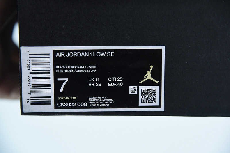 air jordan 1 low se black turf orange ck3022-008