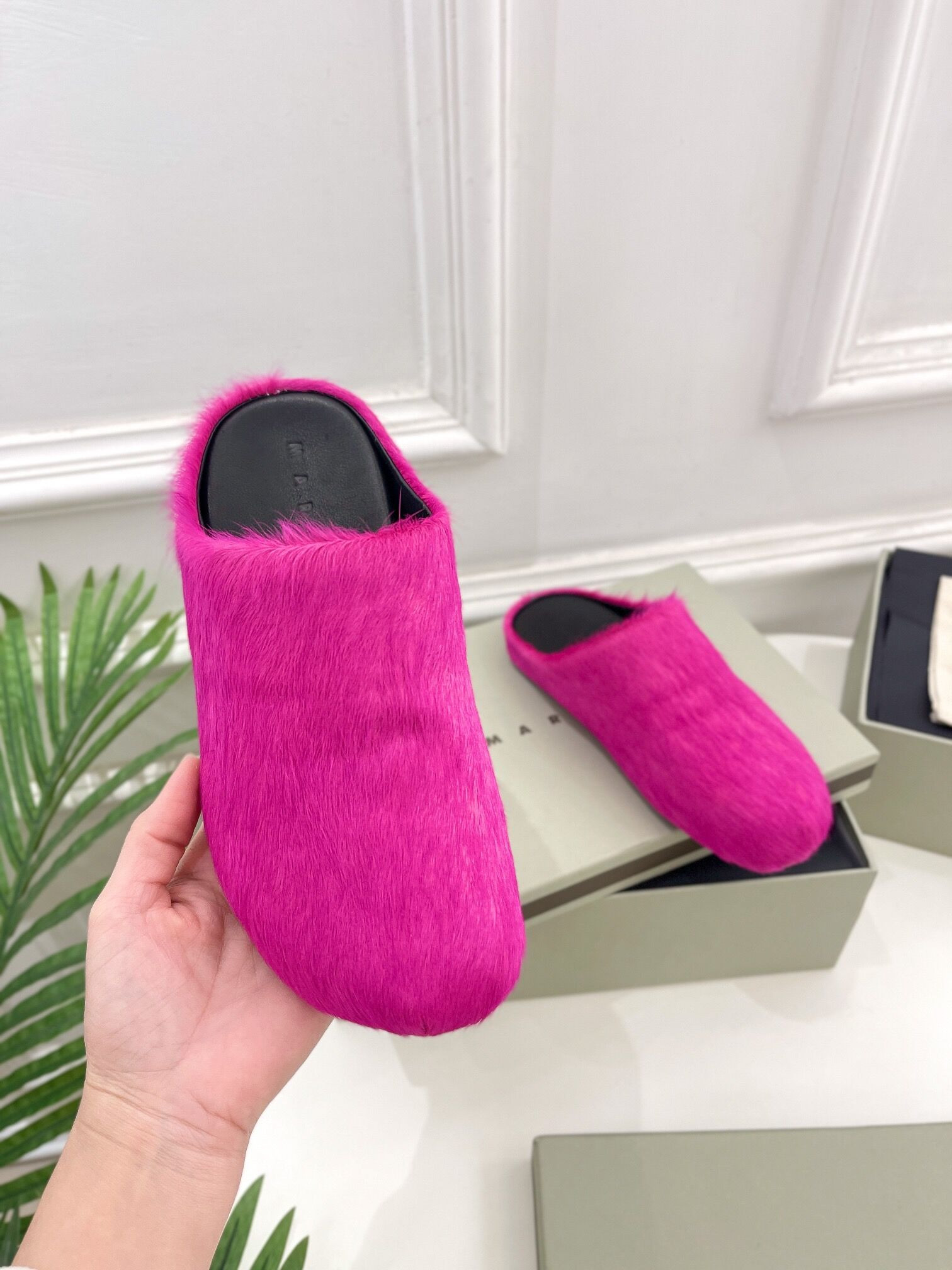 Marni calf hair slippers-Pink